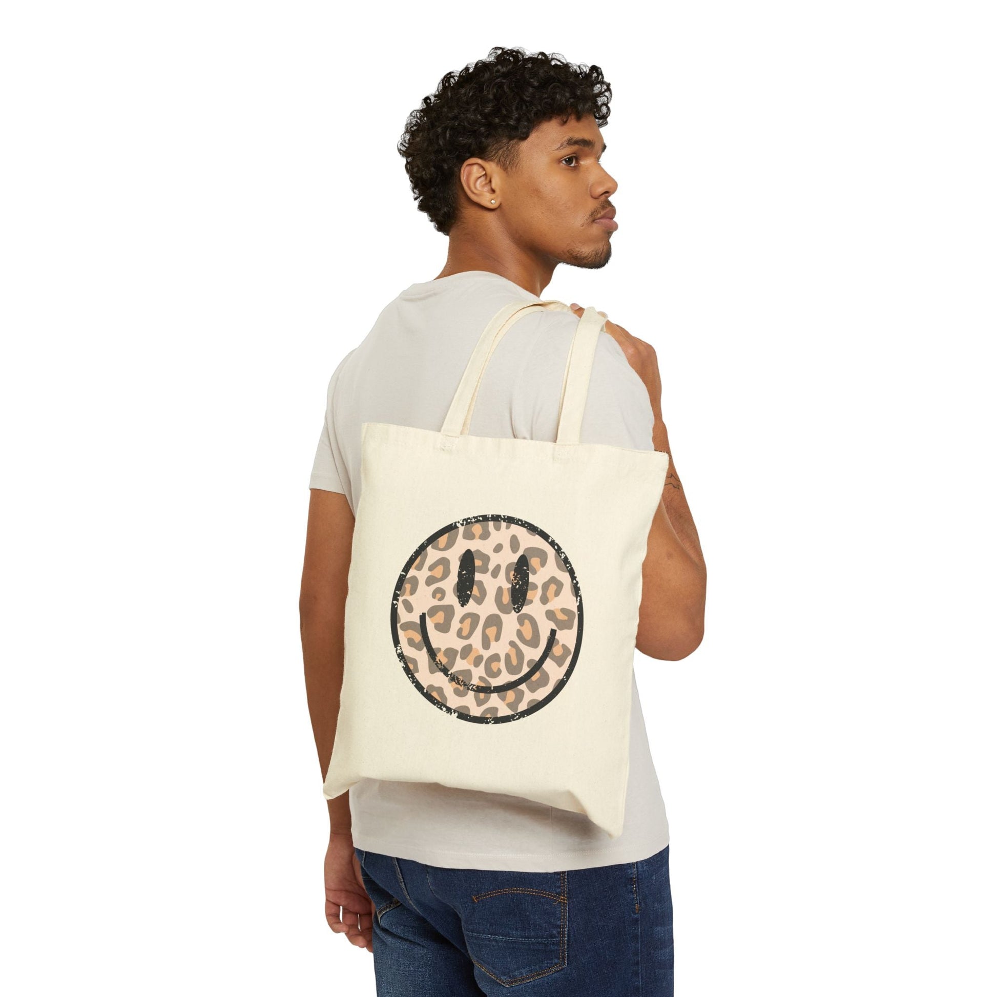 Leopard Smiley - Canvas Tote Bag - HubCityMakersCo